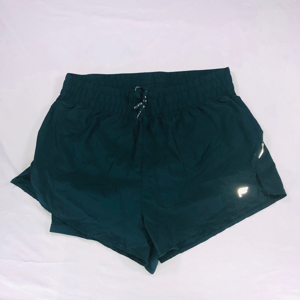 Fabletics Forest Green Active Running Shorts Reflective Logo Drawstring Womens